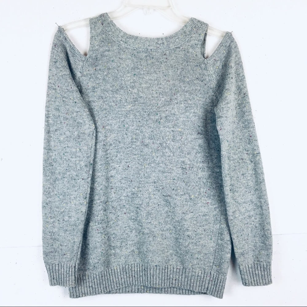 LUMIERE Gray Cold Shoulder Sweater V-Neck Donegal Knit Size S - Picture 6 of 10